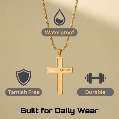 Holy Name Of Jesus Engraved Golden Cross Necklace