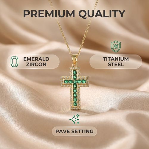 Believers Essential | Jesus Cross Titanium Green Moissanite Necklace