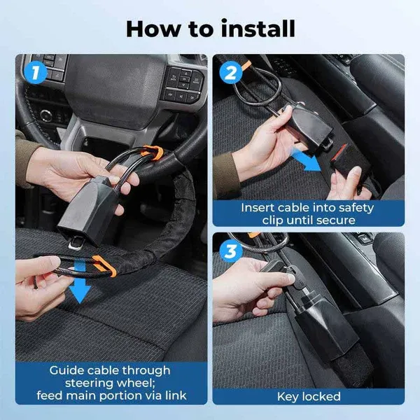 🔥Universal Steering Wheel Lock with Seat Belt Clip(Includes 2 Keys)🔥