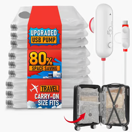 9 Pack Lightweight Travel Bags with USB Electric Pump | Compact Vacuum Storage Bags for Clothes | Space Saver Compression Bags for Travel