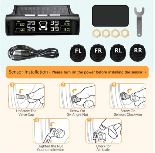 Solar Power Car Tire Pressure Monitoring Tool