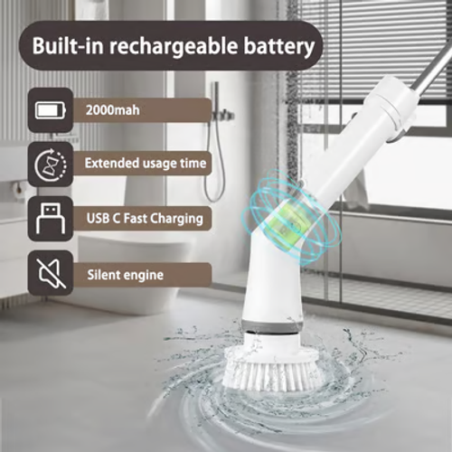 Transactioy®- Multifunction Electric Spin Cordless Scrubber with 6 Replaceable Brush Heads