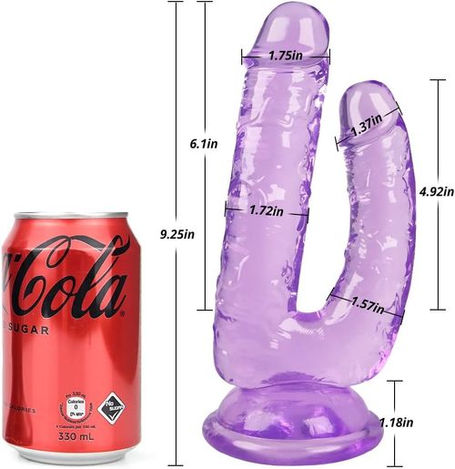 Sex Factory Realistic Double-Ended Dildo Large Penis G-spot Massage Butt Plug with Suction Cup Vaginal Anal Stimulator for Lesbian Female Masturbation (Purple)