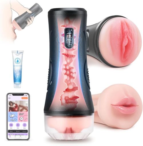 Adults Sex Toys Male Masturbator, Vibrating Masturbator Squeezable Pocket Pussy for Men with 2 Realistic Textured Vagina, Plump and Soft Fleshy Masturbating Stroker Toys, Adult Sex Toys for Men