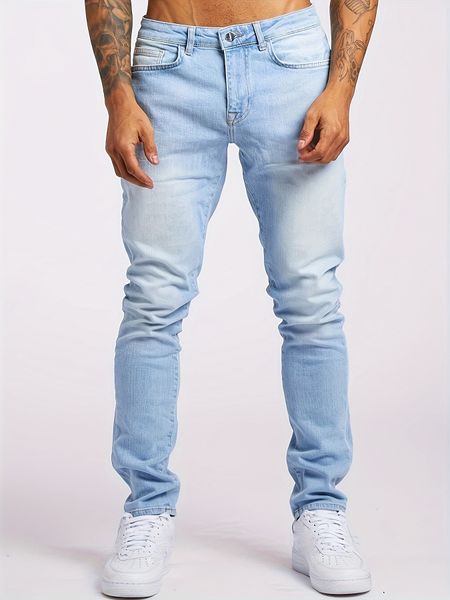 Medium Stretch Skinny Fit Mens Casual Jeans - Comfortable Street Style Denim Pants with Washed Distressed Detailing for All-Season Wear