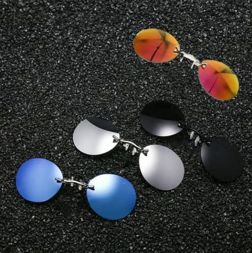 Ultralight Rimless Retro Round Clip On Nose Sunglasses