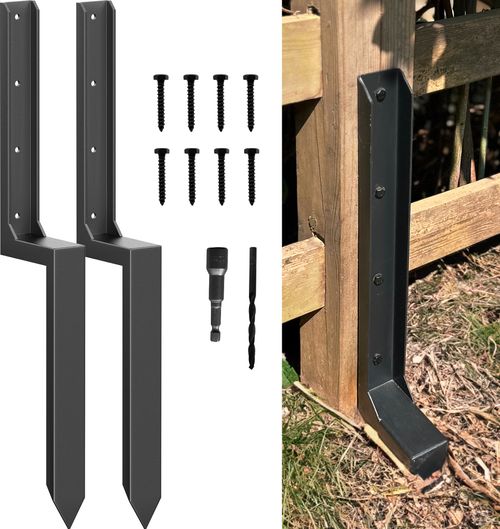 AKINGKONG Fence Post Repair Kit - One-Piece Steel Anchor & Stakes for Broken Leaning 4x4 6x6 Wood Posts (Thickened 11-Gauge)