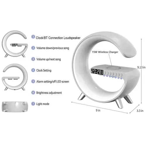 ⏰Smart LED Lamp with Bluetooth Speaker and Wireless Charger
