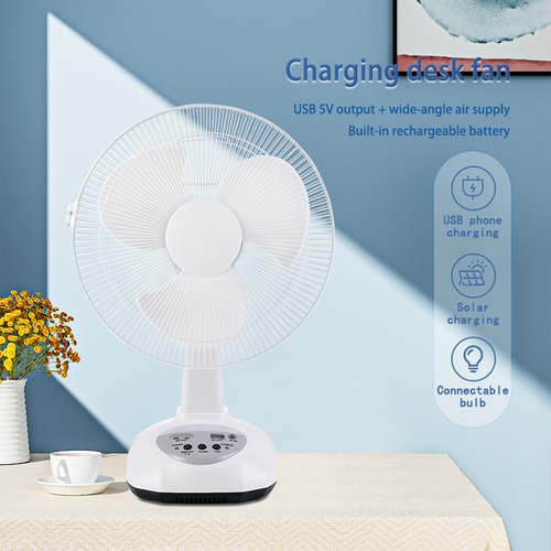 12Inch Rechargeable Table Fan DC Solar Fans Usb Charge Camping Solar Desk Fan With Led Light