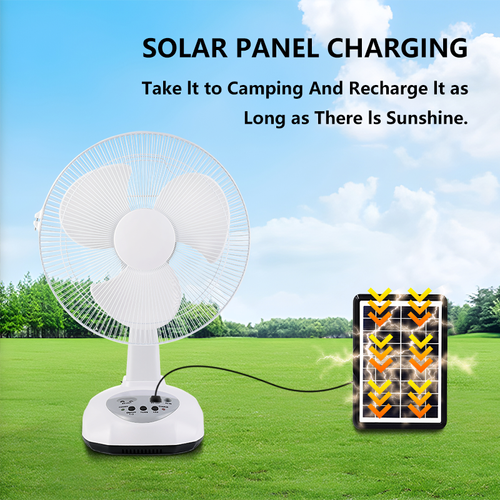 12Inch Rechargeable Table Fan DC Solar Fans Usb Charge Camping Solar Desk Fan With Led Light