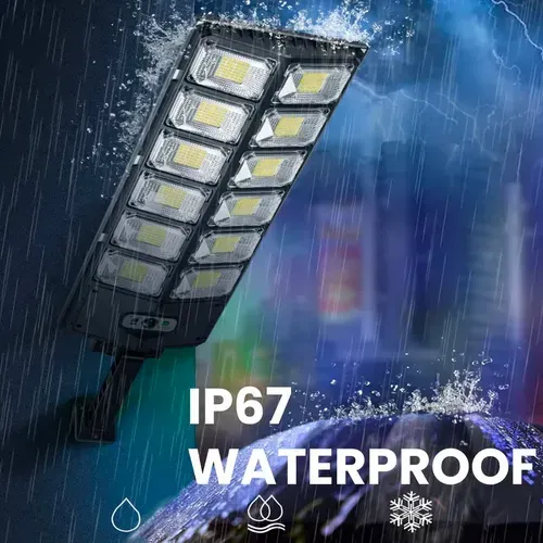 ⏰1500W Solar Street Lights, Solar Flood Lights Outdoor Dusk to Dawn 6500k LED Solar Pole Light with Remote Control IP67 Waterproof for Parking Lot, Yard, Garage and Garden