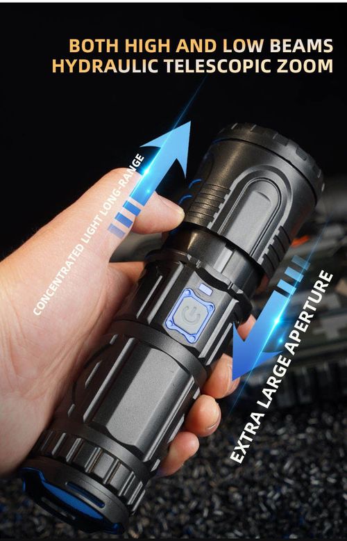 Hot 3000m Long-Range Telescopic Zoom USB Rechargeable Built In Battery Tail Warning Light LED Torch Light Tactical Flashlight