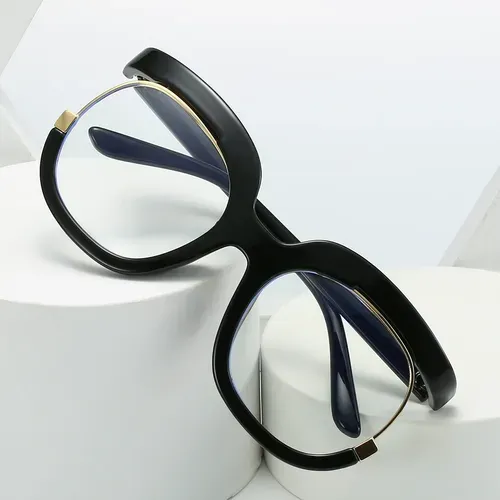Large frame fashionable blue light blocking ladies plain glasses
