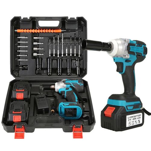 Electric Wrench + 2 Batteries + 13 Pcs 1-2 Impact Wrench Hex Socket Driver Bit Set