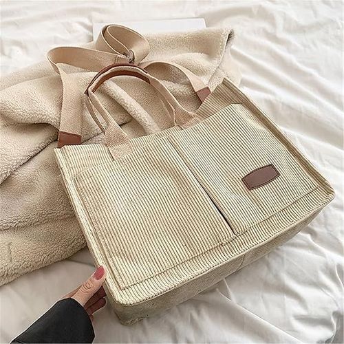 Roomy Corduroy Tote Bag with Wide Shoulder Strap for Women - 2025 Collection