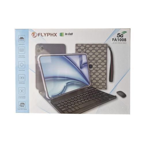 FLYPHX FA-1008 5G Dual Sim Android Tablet With Keyboard and Pen - 12GIG RAM - 10000mAh - Silver