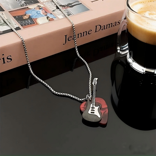 Rock Guitar Pick Necklace Perfect Gift for Guitarists & Music Fans ,Stainless Steel Pendant And Necklace