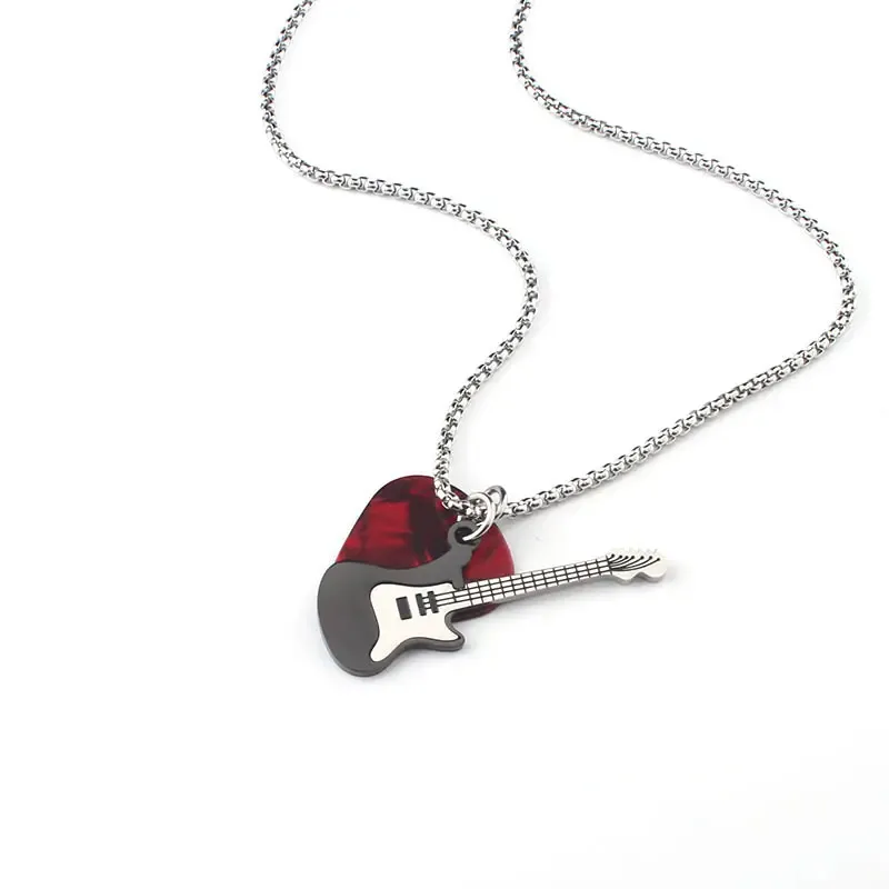 Rock Guitar Pick Necklace Perfect Gift for Guitarists & Music Fans ,Stainless Steel Pendant And Necklace