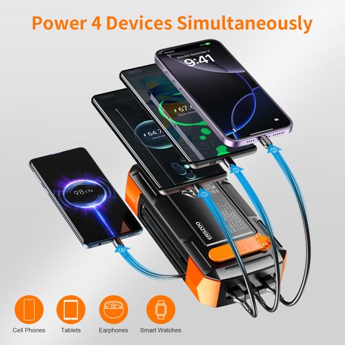 ERSZOO Power Bank  Charger 73200mAh Built in Hand Crank and Solar Panel Charging 100W Fast Charging Power Bank Accessories Device Phone Smartphone
