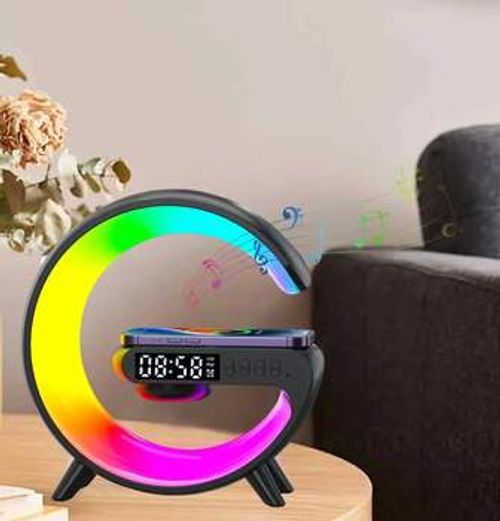 New Wireless Fast Charger with Blue Tooth Speaker Smart Alarm Clocks Sound Light Desk Table Lamp Gift Night for Dorm Kids Adults