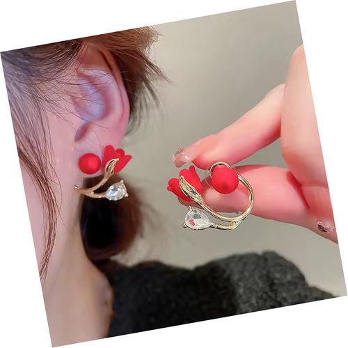 Best-Selling Red Tulip Earrings | Zinc Alloy with Gold Plating | Light Luxury Style | Fashionable & Versatile
