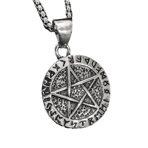 Hot Sale! European & American Style Retro Nordic Viking Five-Star Round Pendant Men's Necklace