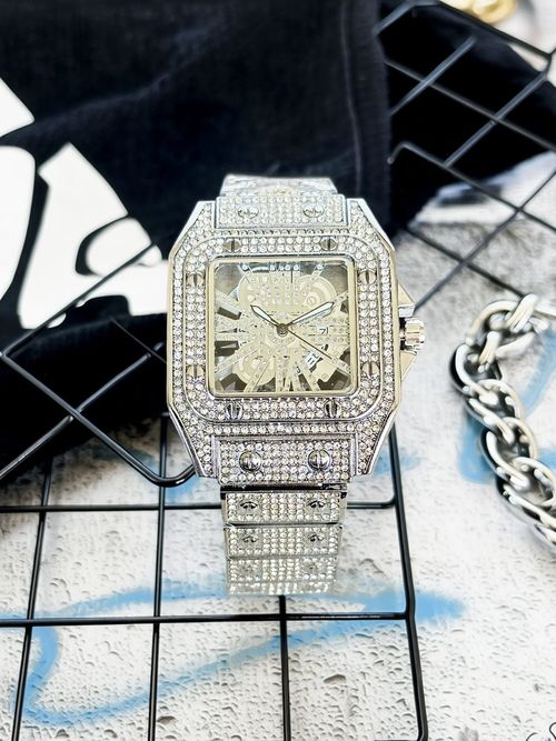 Iced‑Out Square Skeleton Watch