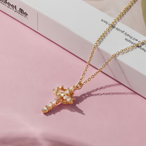 Women's Gold Crown Cross Necklace | Zircon Pendant Luxury Clavicle Chain Fashion Jewelry Gift