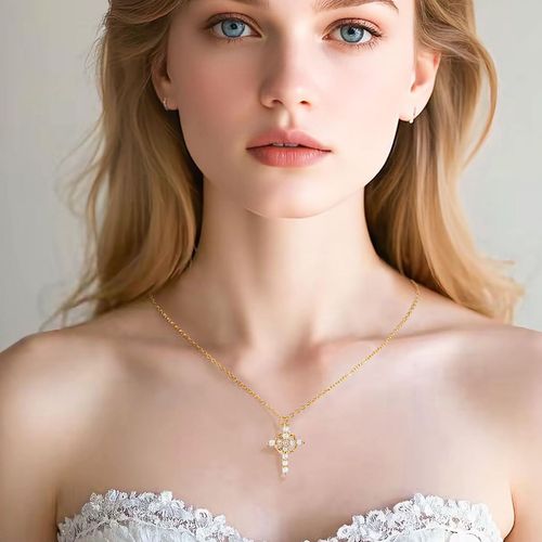 Women's Gold Crown Cross Necklace | Zircon Pendant Luxury Clavicle Chain Fashion Jewelry Gift