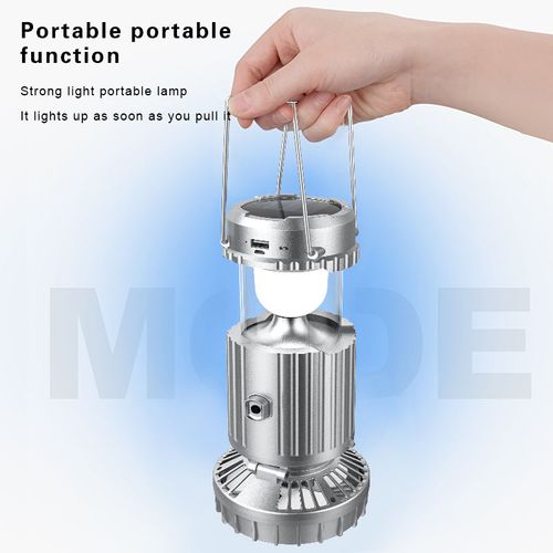 5-in-1 Solar Fan Lamp - Portable Camping Lantern Bluetooth Speaker Compass Power Bank Outdoor Multi-Tool