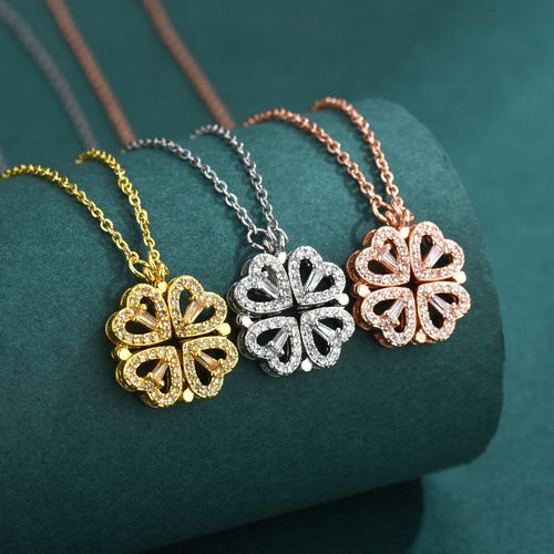 Transformable Four Leaf Clover Necklace | 2-in-1 Heart Clavicle Chain | Light Luxury Zircon Necklace for Women