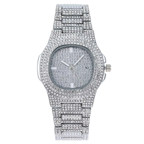 Iced Out Full CZ Diamond Wristwatch Set - 5-Tone Bling Hip Hop Luxury Watches with Crystal-Encrusted Band