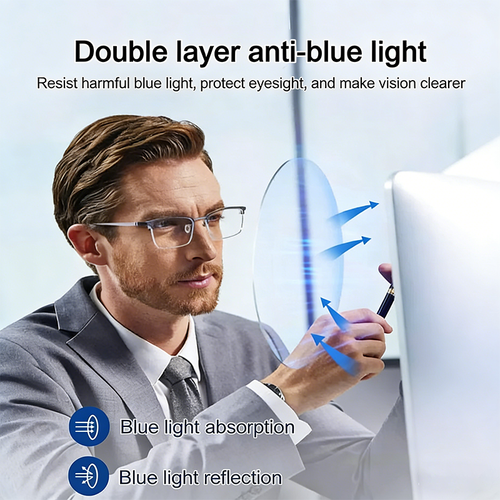 Men's HD Anti-Blue Light Reading Glasses, Pure Titanium Lightweight Business Eyewear