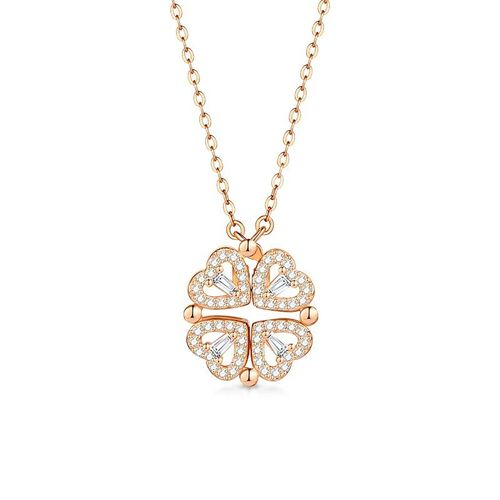 Transformable Four Leaf Clover Necklace | 2-in-1 Heart Clavicle Chain | Light Luxury Zircon Necklace for Women
