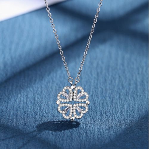 Transformable Four Leaf Clover Necklace | 2-in-1 Heart Clavicle Chain | Light Luxury Zircon Necklace for Women