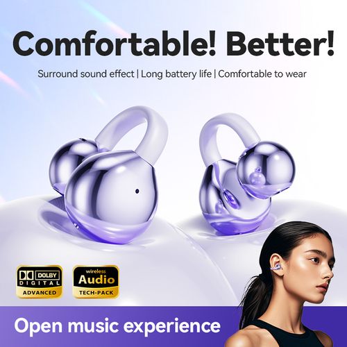 2025 Purple Water Drop Hook Bluetooth Earbuds - Sports Wireless TWS Headphones HiFi Sound Comfort Fit