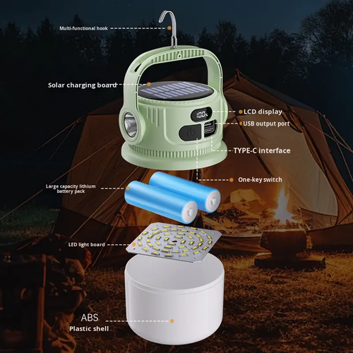 Smiling Shark Solar-Powered Portable Power Bank - LED Flashlight Digital Display Outdoor Solar Charger