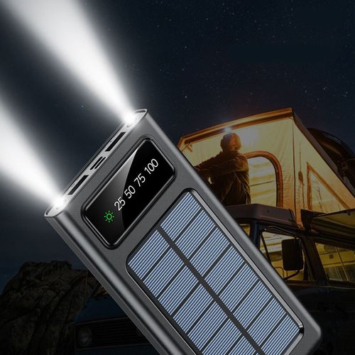 Solar-Powered Power Bank with Built-in Cables - 3-in-1 Rechargeable Portable Charger Digital Battery Display