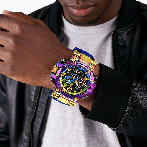 Stryve Men's Digital Watch 2024 Rainbow Sport Watch 50M Waterproof Dual Display for Students & Teens