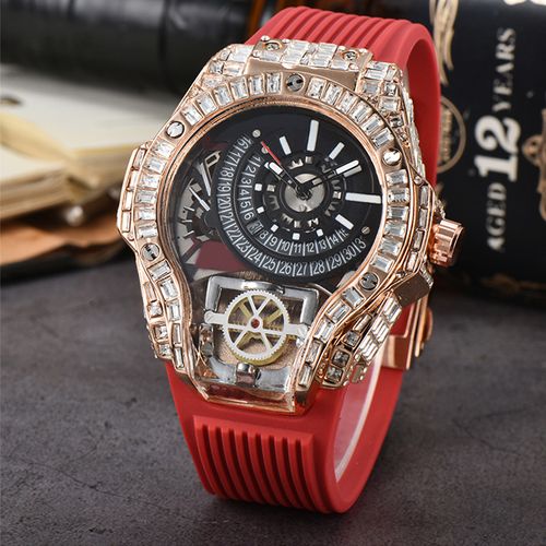Hengbolong Iced Out Skeleton Mechanical Watch - Rose Gold Crystal-Encrusted Wristwatch with 30-Day Power Reserve