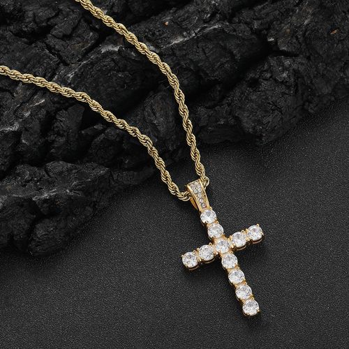 Hip-Hop Rhinestone Cross Pendant Necklace