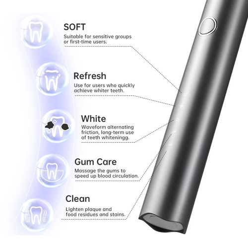 Electric Toothbrush 6 Modes - Dupont Bristles IPX7 Waterproof Long Battery Life 4 Replacement Heads