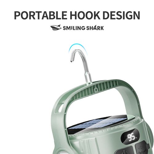 Smiling Shark Solar-Powered Portable Power Bank - LED Flashlight Digital Display Outdoor Solar Charger