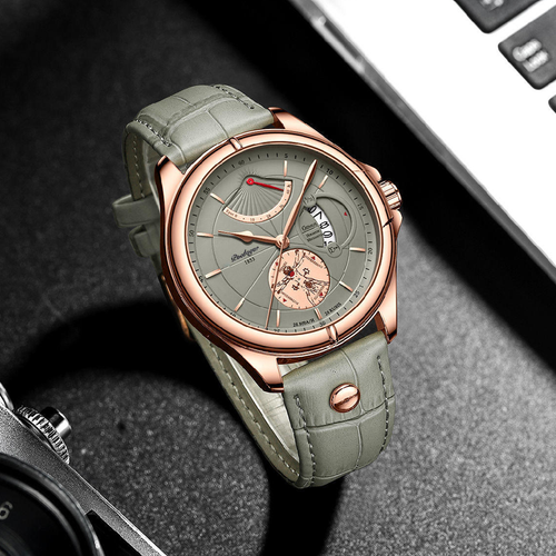 Poedagar Men's Mechanical Watch Rose Gold Waterproof Luxury Wristwatch 2024 New Fashion Business Style Leather Strap