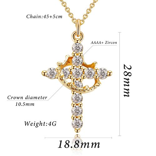 Women's Gold Crown Cross Necklace | Zircon Pendant Luxury Clavicle Chain Fashion Jewelry Gift