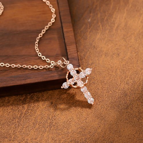 CZ Diamond Openwork Cross Necklace - Gold/Silver/Rose Gold Faith Pendant Jewelry with Link Chain