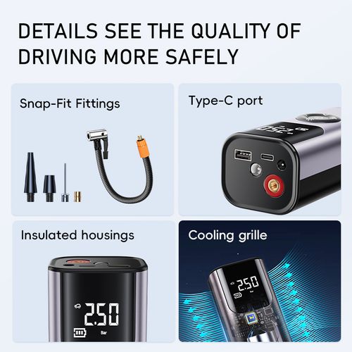 Portable Tire Inflator with Digital Pressure Gauge - Rechargeable Air Compressor Accurate Tire Pressure Measurement
