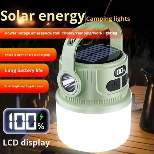 Smiling Shark Solar-Powered Portable Power Bank - LED Flashlight Digital Display Outdoor Solar Charger