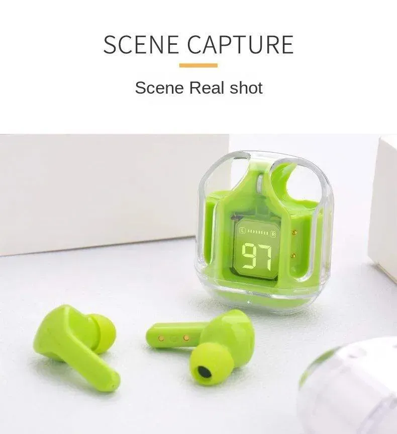2025 New Air31 Transparent Space Capsule Bluetooth Earbuds - Digital Battery Display Noise Cancelling HiFi Wireless TWS Headphones