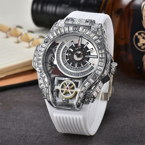 Hengbolong Iced Out Skeleton Mechanical Watch - Rose Gold Crystal-Encrusted Wristwatch with 30-Day Power Reserve